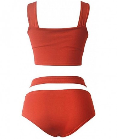 Tankinis Women's Sexy Criss Cross High Waist Bandage 2PCS Bikini Set Swimsuit - Orange - CH18396ATZD $18.15