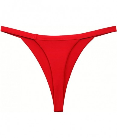 Sets Women's Ruffle Trim V-Neck Halter Bikini Top Brazilian Cheeky Thong Bottom - Red-b - CG1962HK5GE $31.42