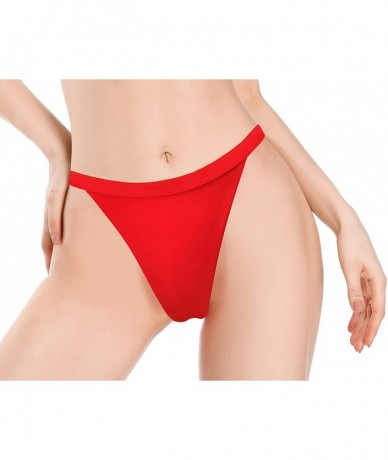 Sets Women's Ruffle Trim V-Neck Halter Bikini Top Brazilian Cheeky Thong Bottom - Red-b - CG1962HK5GE $31.42