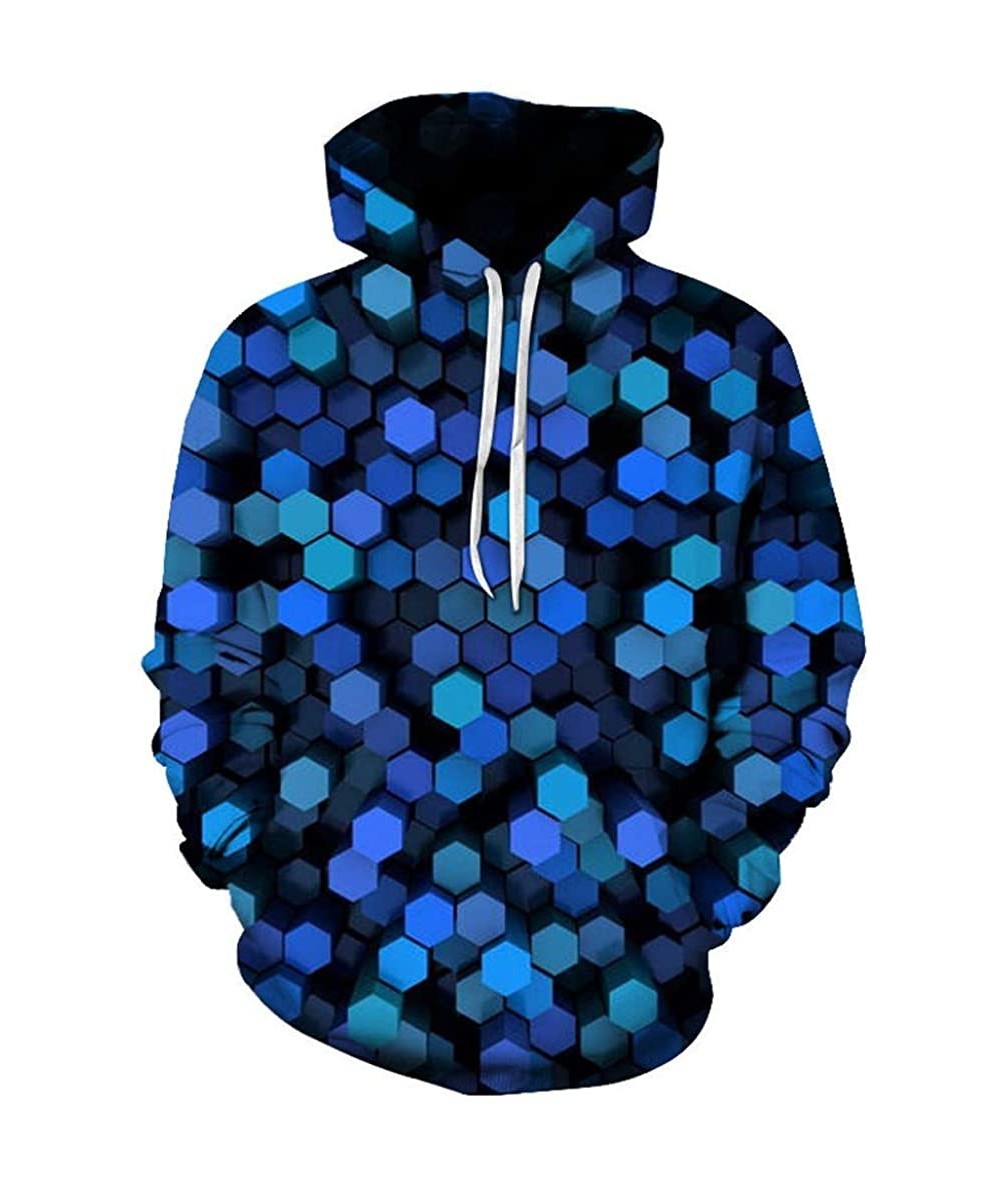 Rash Guards Hoodies for Men- Unisex Casual 3D Geometric Print Sport Long Sleeve Crewneck Cool Hoodies Top Blouse - Blue - CB1...