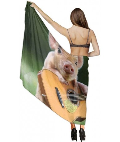 Cover-Ups Women Chiffon Sarong Beach Bikini Cover Up Wedding Party Shawls Wraps - Pig Playing Guitar Green - CD190HI5G7Z $46.04