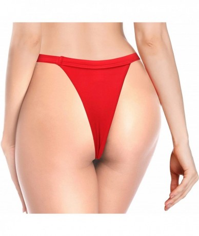 Sets Women's Ruffle Trim V-Neck Halter Bikini Top Brazilian Cheeky Thong Bottom - Red-b - CG1962HK5GE $31.42