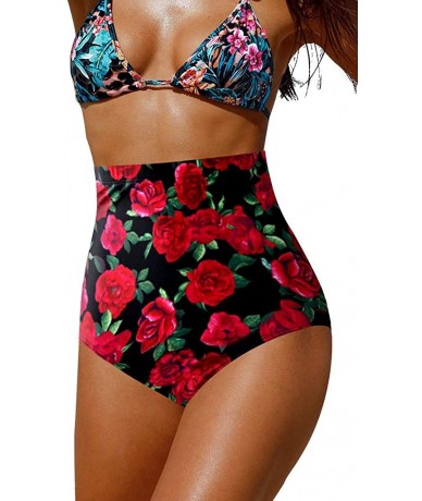 Bottoms Women's High Waisted Swimsuit Bikini Bottoms Tummy Control Tankini Bottoms Swim Shorts Plus Size - Red Floral - CB18K...