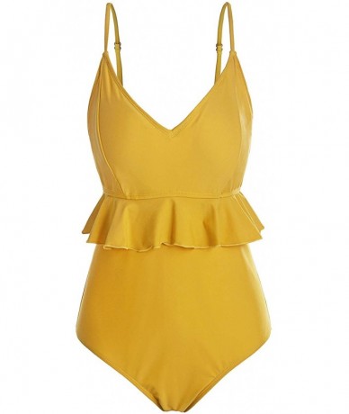 Racing Women Backless Swimsuit Ruffled One Piece - Yellow - CR1944WA4GE $32.74