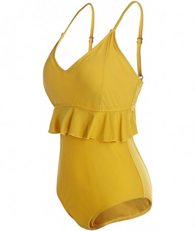 Racing Women Backless Swimsuit Ruffled One Piece - Yellow - CR1944WA4GE $32.74