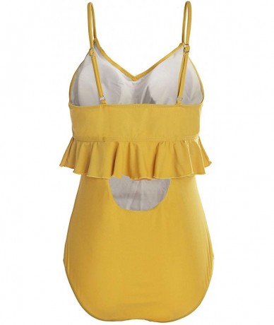 Racing Women Backless Swimsuit Ruffled One Piece - Yellow - CR1944WA4GE $32.74