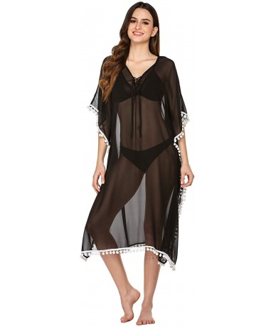 Cover-Ups Womens Long Swimwear Cover Up Chiffon Slit Beachwear Swimsuits Coverups - Black - C3192AQRH7A $43.07