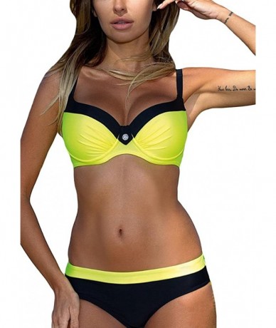 Sets Women Color Block Bikini Set Backless Push Up Padded Underwire Bandage Swimsuit Swimwear Bathing Suit Yellow Runs Small ...