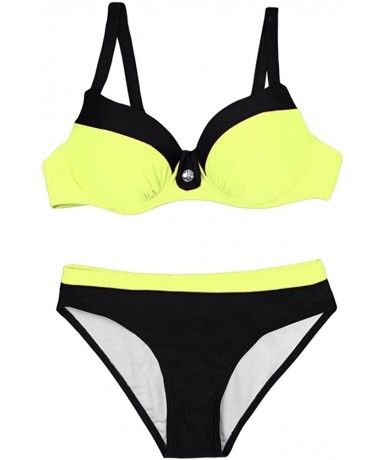 Sets Women Color Block Bikini Set Backless Push Up Padded Underwire Bandage Swimsuit Swimwear Bathing Suit Yellow Runs Small ...