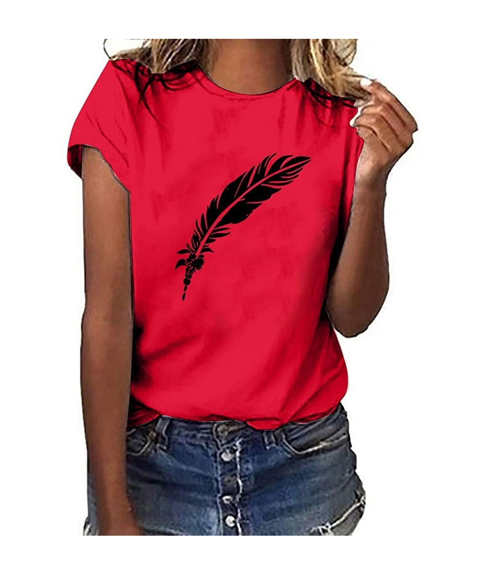 Cover-Ups T Shirts for Women Graphic Womens Girls Plus Size Print Leaf Tees Shirt Short Sleeve Casual Summer Blouse Tops Red ...