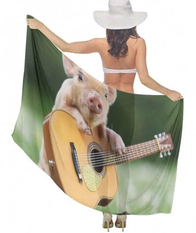 Cover-Ups Women Chiffon Sarong Beach Bikini Cover Up Wedding Party Shawls Wraps - Pig Playing Guitar Green - CD190HI5G7Z $46.04