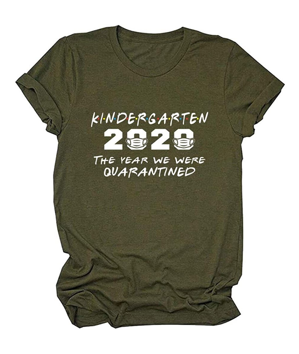 Bottoms I Will be There for You Shirt Summer Quarantined Letter Print Short Sleeve Loose Tops Graphic Tees - Army Green2 - CV...