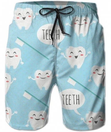 Board Shorts Casual Men Beach Shorts Swim Trunks Quick Dry Half Pants - Dinosaur Animal - Dental Teeth Sky Blue - CD18SWL7ZIR...