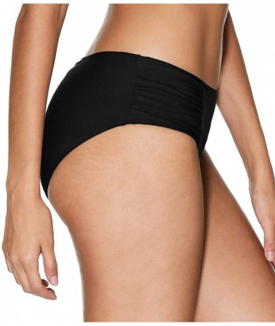 Bottoms Womens Bikini Bottoms Swim Bottoms Adjustable Side Tie Bathing Suits - Black Ruched - C818XHUOAE6 $32.45