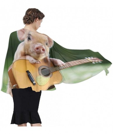 Cover-Ups Women Chiffon Sarong Beach Bikini Cover Up Wedding Party Shawls Wraps - Pig Playing Guitar Green - CD190HI5G7Z $46.04