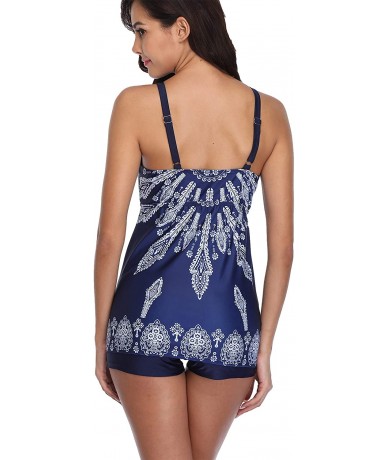 Racing Womens Two Piece Tankini Sets Swimwear Spaghetti Printed Padded Tank Top Swimsuits for Women - Blue - CL183N6GT5E $47.71