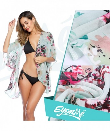 Cover-Ups Beach Coverups Chiffon Cardigan Kimono Summer Swimsuit for Women - Green - CQ18SXUSZ5C $20.60