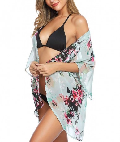 Cover-Ups Beach Coverups Chiffon Cardigan Kimono Summer Swimsuit for Women - Green - CQ18SXUSZ5C $20.60