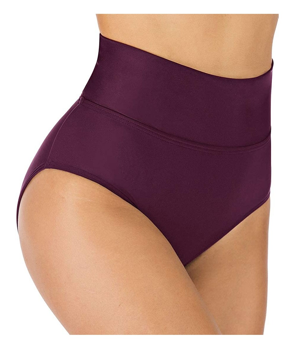 Tankinis Women's High Waisted Bikini Bottoms Shape Control Fold Swim Brief Tankini Bottoms - Purple - CH18W7IW764 $32.16