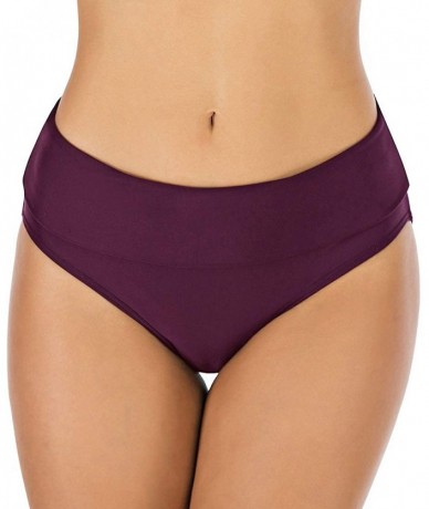 Tankinis Women's High Waisted Bikini Bottoms Shape Control Fold Swim Brief Tankini Bottoms - Purple - CH18W7IW764 $32.16