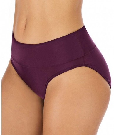 Tankinis Women's High Waisted Bikini Bottoms Shape Control Fold Swim Brief Tankini Bottoms - Purple - CH18W7IW764 $32.16