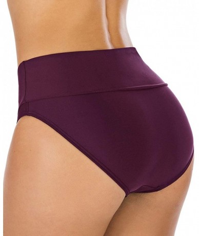 Tankinis Women's High Waisted Bikini Bottoms Shape Control Fold Swim Brief Tankini Bottoms - Purple - CH18W7IW764 $32.16