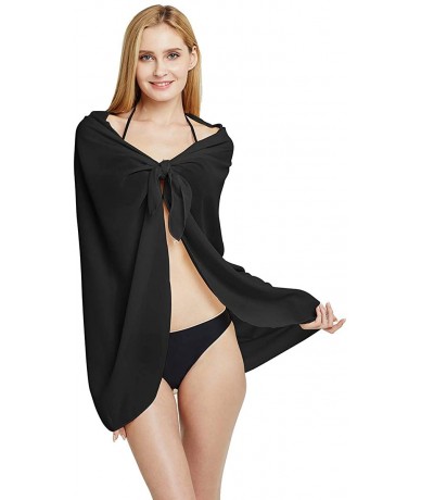 Cover-Ups Women's Chiffon Cover Up Beach Sarong Wrap Mini Skirts Swimwear Pareo Bikini Cover-ups - Long-black - CA18USEY6HL $...