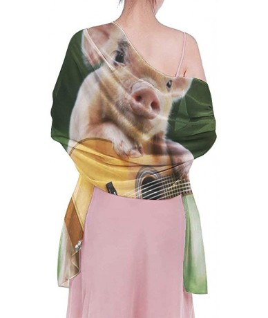 Cover-Ups Women Chiffon Sarong Beach Bikini Cover Up Wedding Party Shawls Wraps - Pig Playing Guitar Green - CD190HI5G7Z $46.04