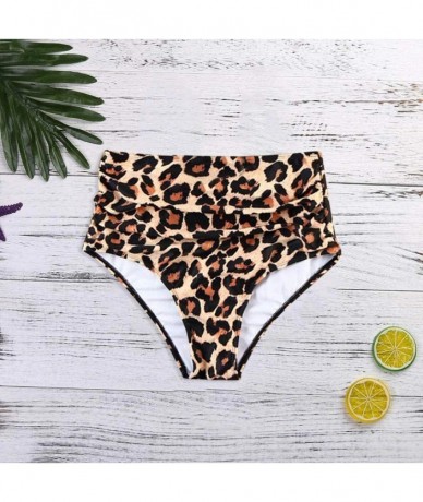 Tankinis Leopard Print Swim Pants Swimwear Womens High Waist Bikini Bottoms Sexy Push Up Brazilian Swimsuit Maillot Brown - C...