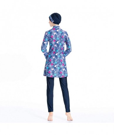 Racing Women Printed Floral Muslim Swimwear Muslimah Islamic Swimsuit Swim Surf Wear Burkini - Lake Blue - CH18Y3YUZ6R $59.91