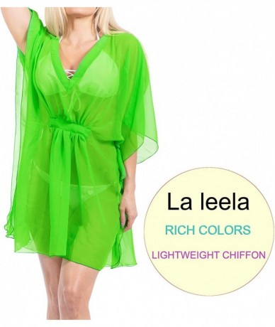 Cover-Ups Women's Mini Kaftan Swimwear Beach Cover Up for Swimsuit Solid Plain - Green_x958 - C118LYSMYCK $35.43