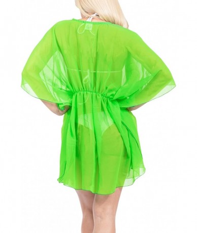 Cover-Ups Women's Mini Kaftan Swimwear Beach Cover Up for Swimsuit Solid Plain - Green_x958 - C118LYSMYCK $35.43