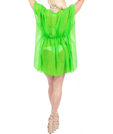 Cover-Ups Women's Mini Kaftan Swimwear Beach Cover Up for Swimsuit Solid Plain - Green_x958 - C118LYSMYCK $35.43