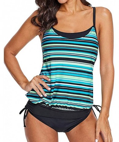 Racing Striped Printed Two Piece Beachwear Women Strappy Swim Top No Bottom Swimwear - Green - CQ18QU9RXZO $35.65