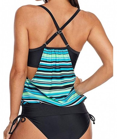 Racing Striped Printed Two Piece Beachwear Women Strappy Swim Top No Bottom Swimwear - Green - CQ18QU9RXZO $35.65