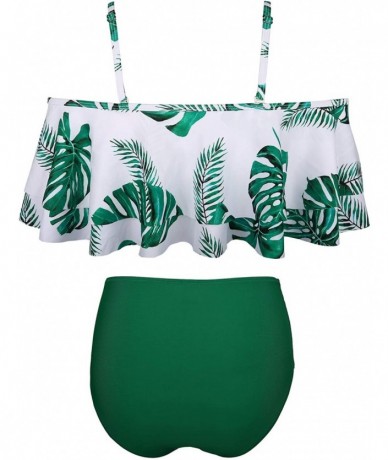 Sets Women Two Piece Swimsuit High Waisted Off Shoulder Ruffled Bikini Set - Gn Leaf-5 - CR18XUAQWLO $44.09