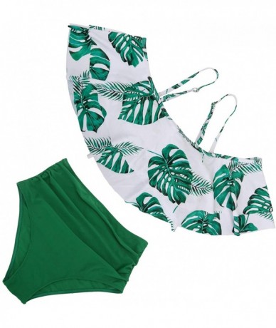 Sets Women Two Piece Swimsuit High Waisted Off Shoulder Ruffled Bikini Set - Gn Leaf-5 - CR18XUAQWLO $44.09