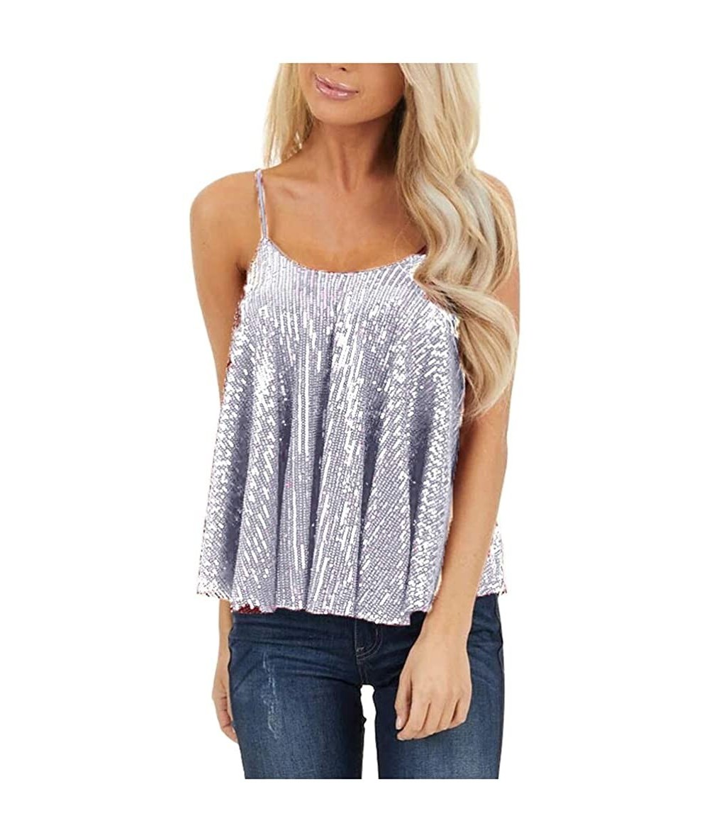 Rash Guards Fashion Women Summer Vest Sleeveless U-Neck Sequin Casual Tops T-Shirt Tanks - Ya-gray - C01973DAO8W $25.08