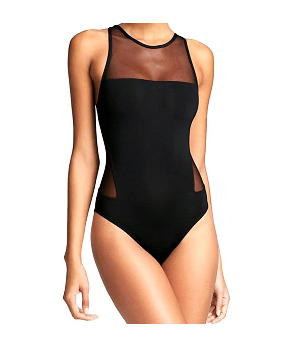 Sets Tankni Swimsuit-2018 Women Plus Size Swimwear Black One Piece Sexy Gauze Backless Bikini Elastic Jumsuit Beachwear - Bla...