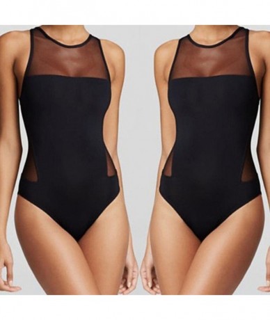 Sets Tankni Swimsuit-2018 Women Plus Size Swimwear Black One Piece Sexy Gauze Backless Bikini Elastic Jumsuit Beachwear - Bla...