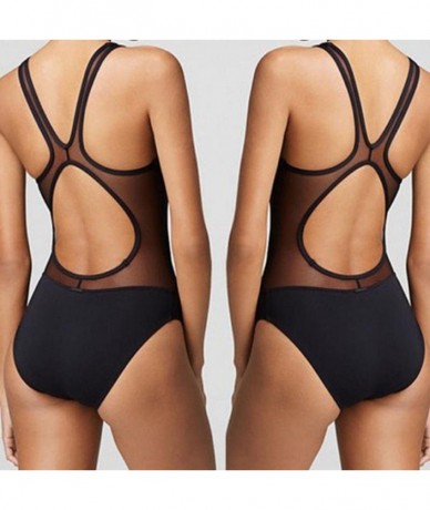 Sets Tankni Swimsuit-2018 Women Plus Size Swimwear Black One Piece Sexy Gauze Backless Bikini Elastic Jumsuit Beachwear - Bla...