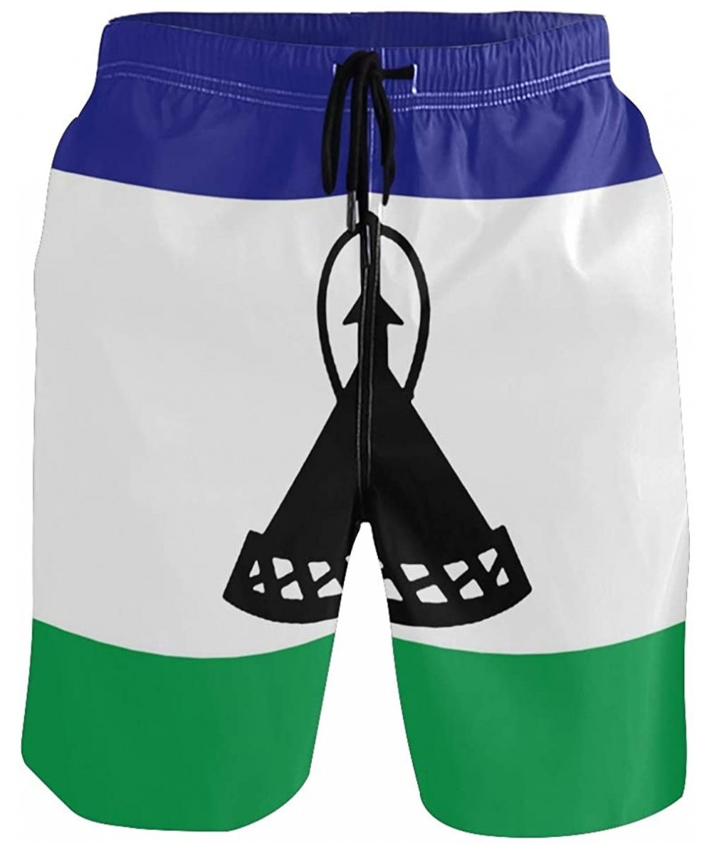 Board Shorts Men's Quick Dry Swim Trunks with Pockets Beach Board Shorts Bathing Suits - Lesotho Flag - C8195W3E2GZ $50.77