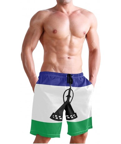 Board Shorts Men's Quick Dry Swim Trunks with Pockets Beach Board Shorts Bathing Suits - Lesotho Flag - C8195W3E2GZ $50.77