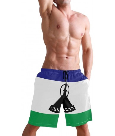 Board Shorts Men's Quick Dry Swim Trunks with Pockets Beach Board Shorts Bathing Suits - Lesotho Flag - C8195W3E2GZ $50.77