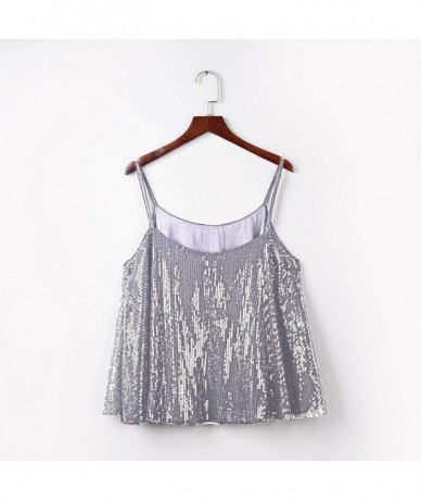 Rash Guards Fashion Women Summer Vest Sleeveless U-Neck Sequin Casual Tops T-Shirt Tanks - Ya-gray - C01973DAO8W $25.08