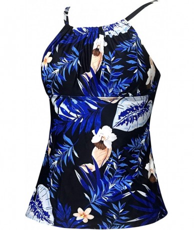 Tankinis Women's Retro Sailor Stripe Floral Sporty Tankini Top Swimsuit (FBA) - Blue Leaf - CB19D6HYEMM $36.63