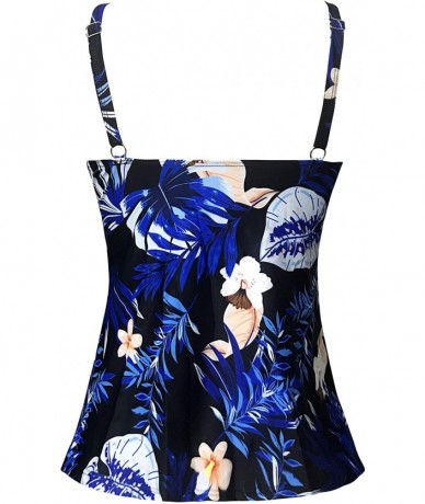 Tankinis Women's Retro Sailor Stripe Floral Sporty Tankini Top Swimsuit (FBA) - Blue Leaf - CB19D6HYEMM $36.63