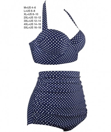 Tankinis Women Vintage Polka Dot High Waisted Bathing Suits Bikini Set - Old Size-navy - C312H2F1O1B $51.05