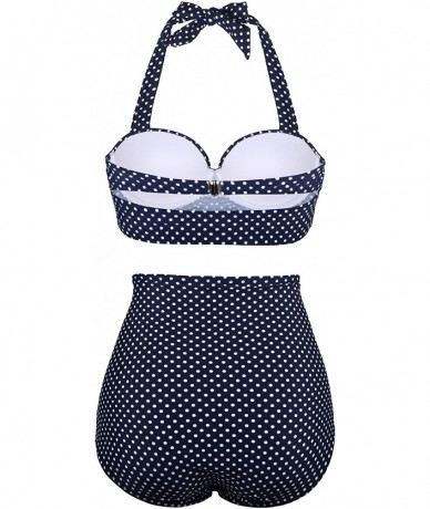 Tankinis Women Vintage Polka Dot High Waisted Bathing Suits Bikini Set - Old Size-navy - C312H2F1O1B $51.05