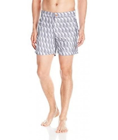 Trunks Men's Geometric Print Fixed Waist Swim Trunk - Black Windows - CR17YW0RM2U $32.16